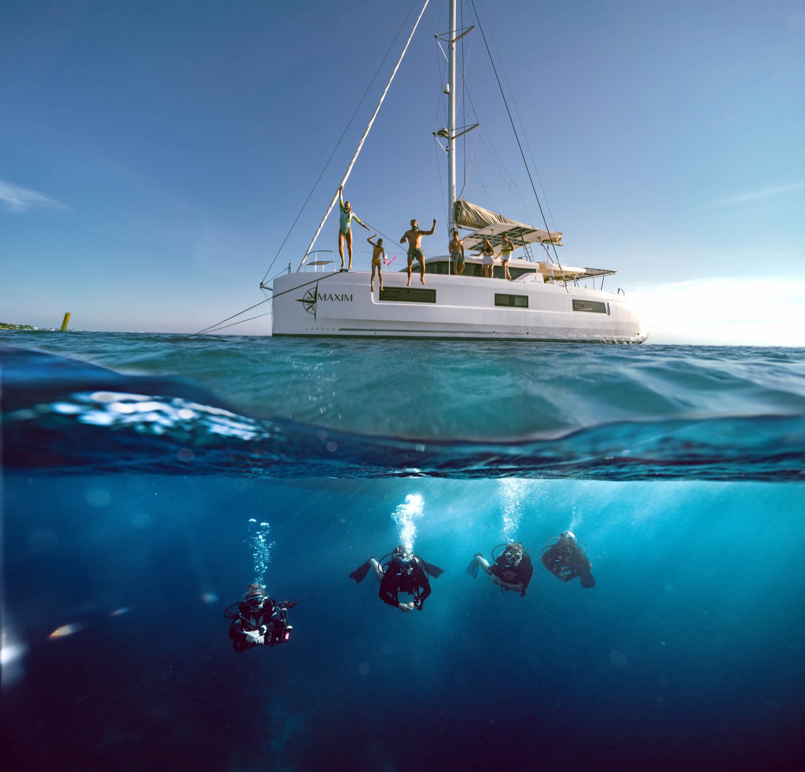 Catamaran anchored off Klein Bonaire
