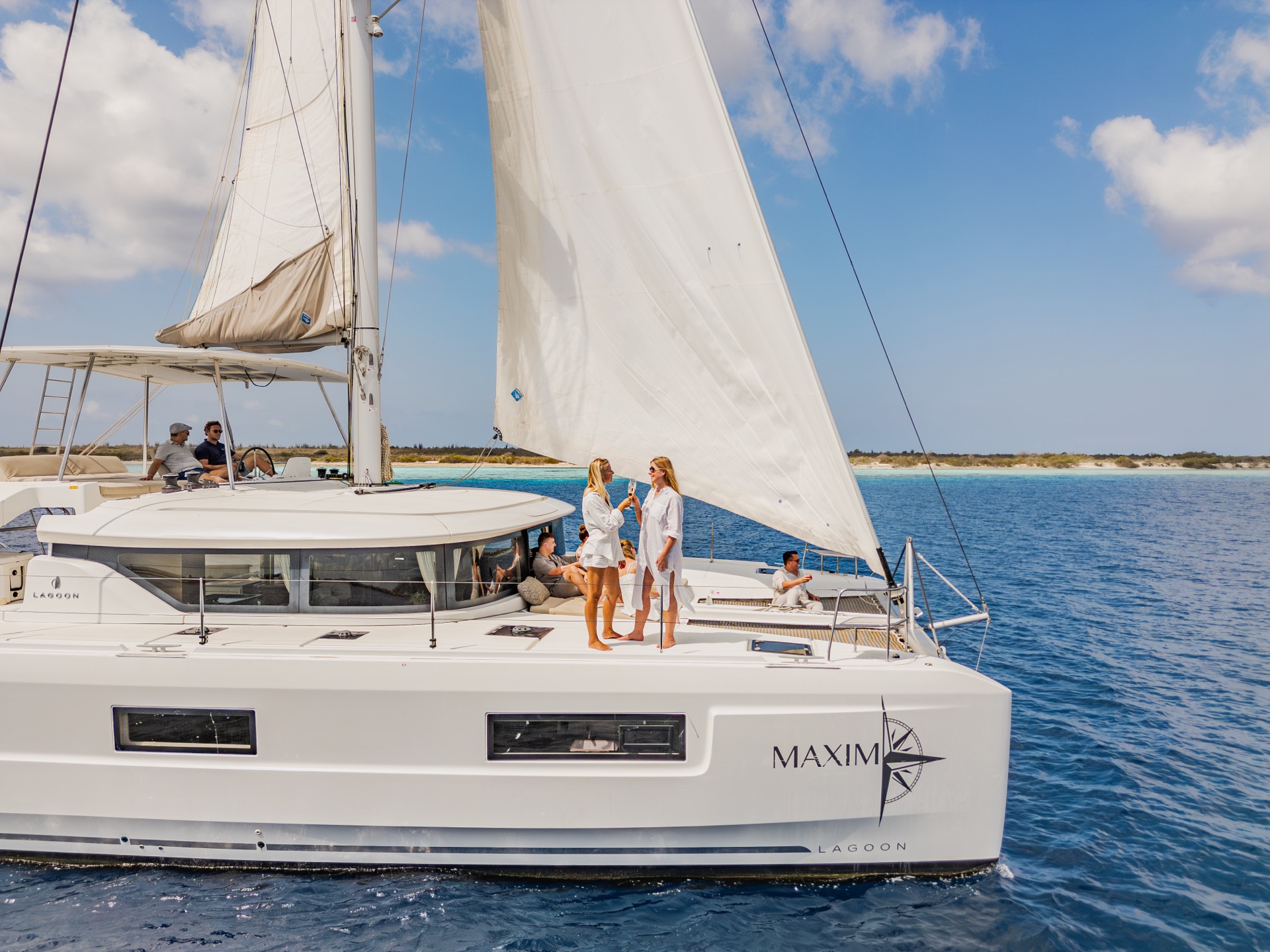 Catamaran sailing in the crystal-clear waters off Bonaire