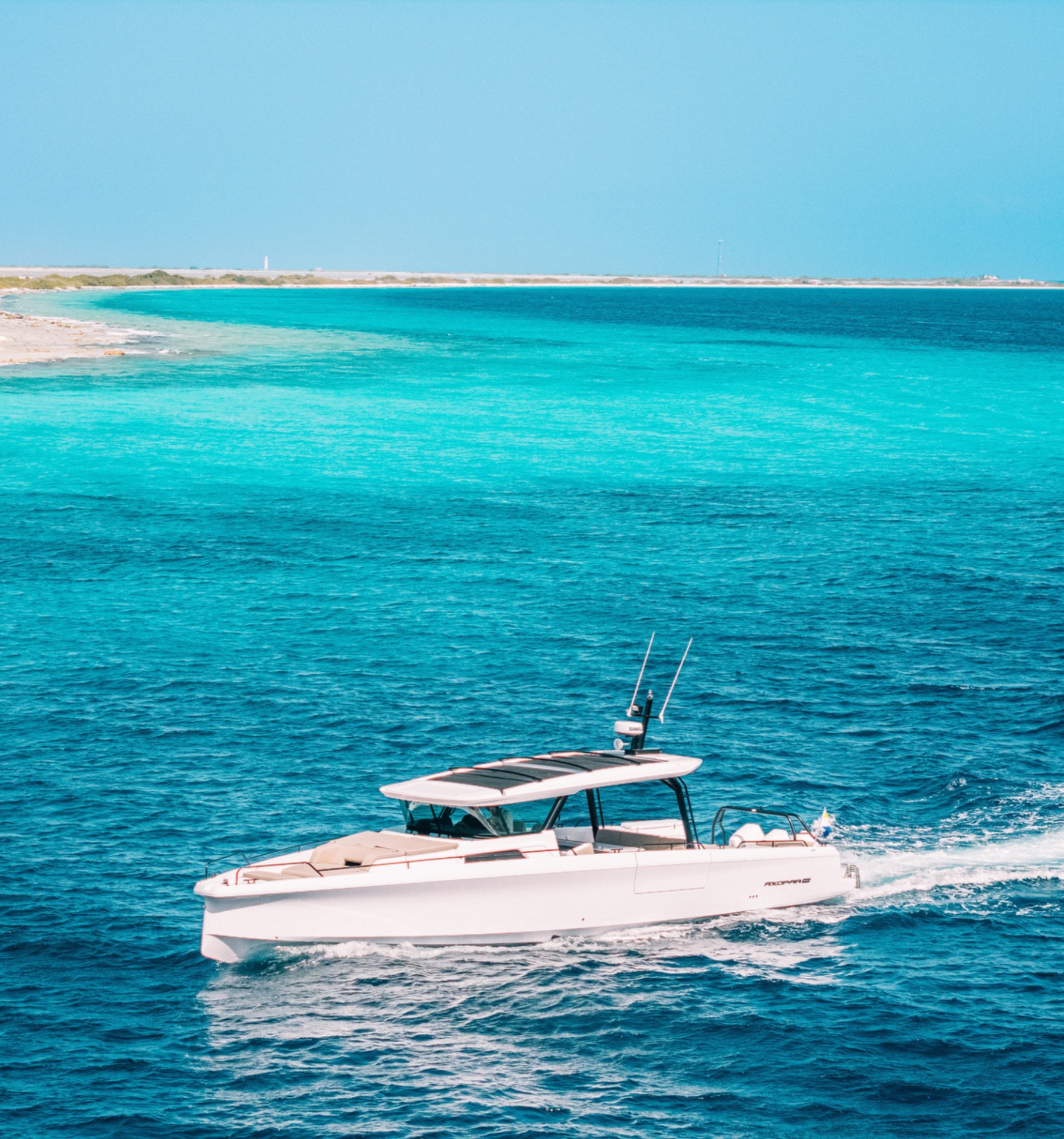 Axopar 45 Brabus Line motor yacht cruising off Bonaire