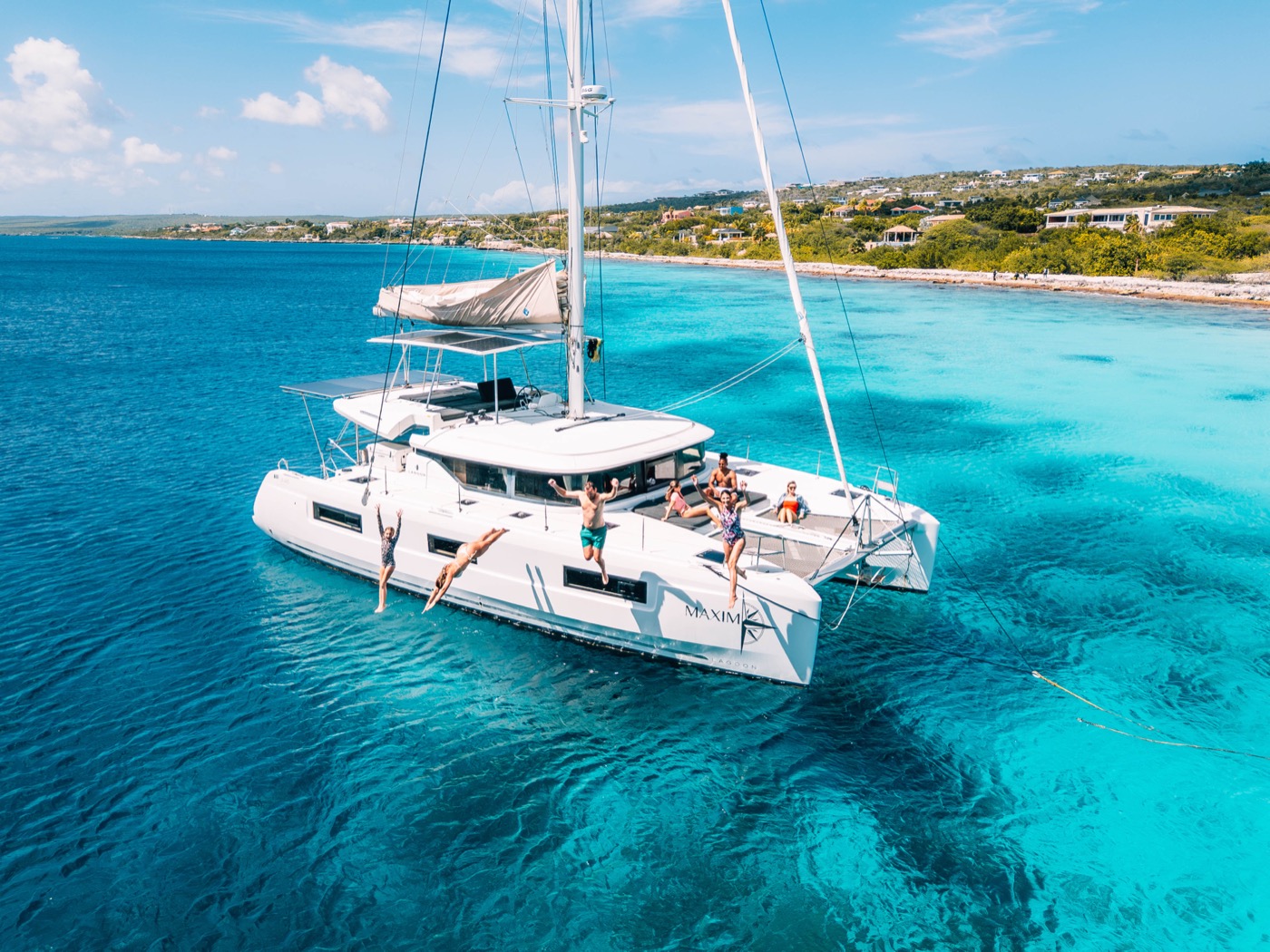 Luxury catamaran sailing off Bonaire